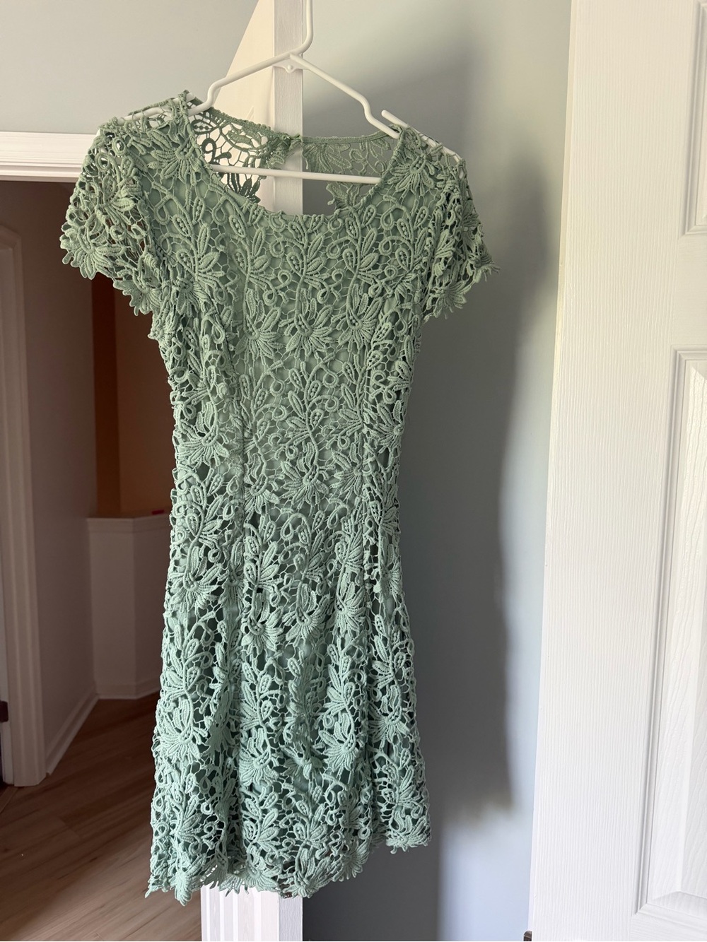 Lulu's Mint Green Floral Lace Mini Dress
